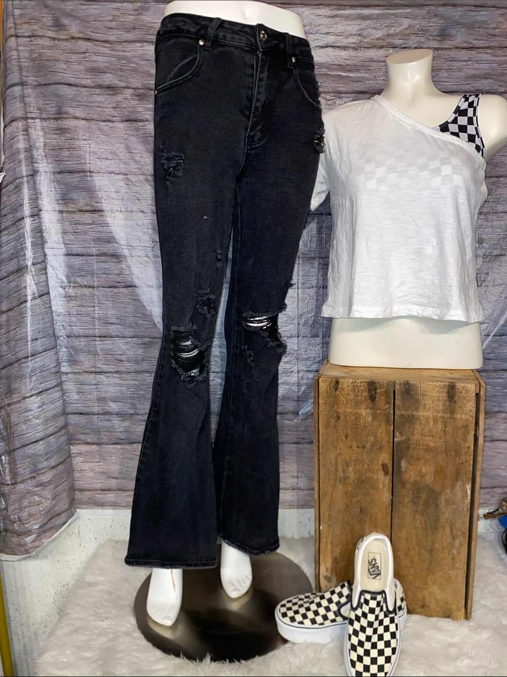Almost Famous Black Distressed Flare Women’s Jeans